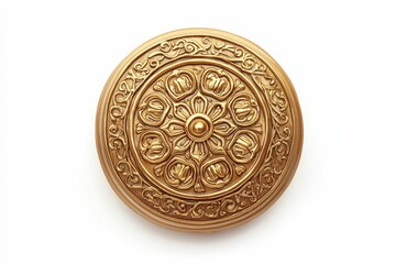 Fototapeta premium Ornate gold medallion, circular floral design.