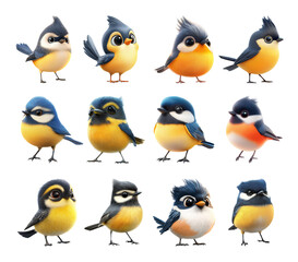 Fototapeta premium Pack Titmouse set against transparent background for bird-related content, nature themes, or playful designs