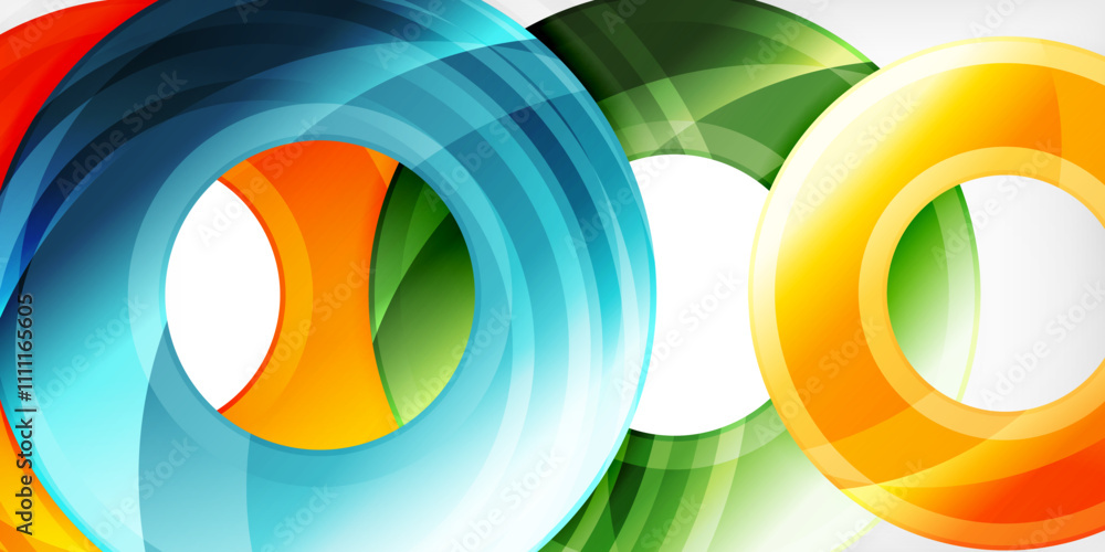 Poster bright colorful circles with light effects. abstract background