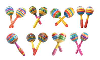 Pack Maracas toy set against transparent background for music-related content, playful designs, or festive themes