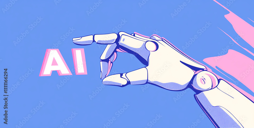 Aufkleber Robotic hand reaching for letters in a colorful representation of artificial intelligence concept
