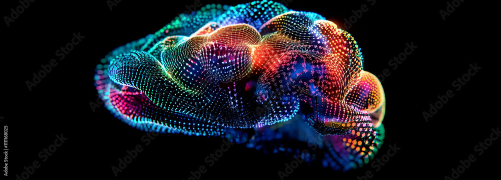 Aufkleber Colorful digital representation of a brain illustrating neural connections and activity patterns in a dark background
