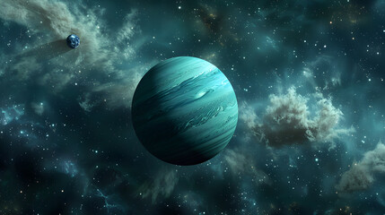 The Mesmerizing Beauty and Intriguing Mysteries: A Close View of the Planet Uranus and It's Moons in Deep Space