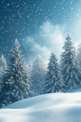 Naklejka premium Snow trees with bokeh lighting in winter on a blurred background