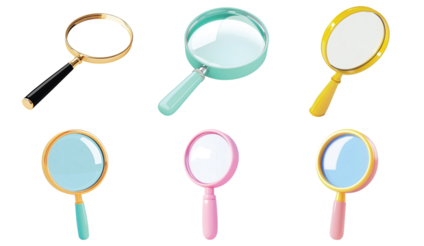 Pack Magnifying glass set against transparent background for research or detective-themed graphics
