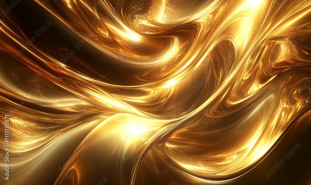 Poster abstract glowing waves in golden hues over a dark background, creating a mesmerizing flow of light a