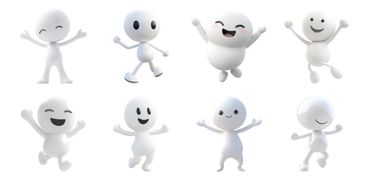 Pack White character displaying an excited pose set against transparent background for dynamic presentations, celebratory themes, or engaging visual content
