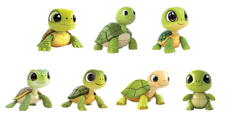 Obraz premium Pack Turtle set against transparent background for playful and educational designs