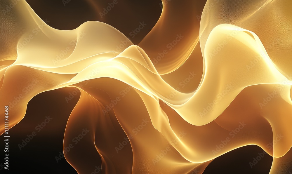 Poster abstract glowing waves in golden hues over a dark background, creating a mesmerizing flow of light a