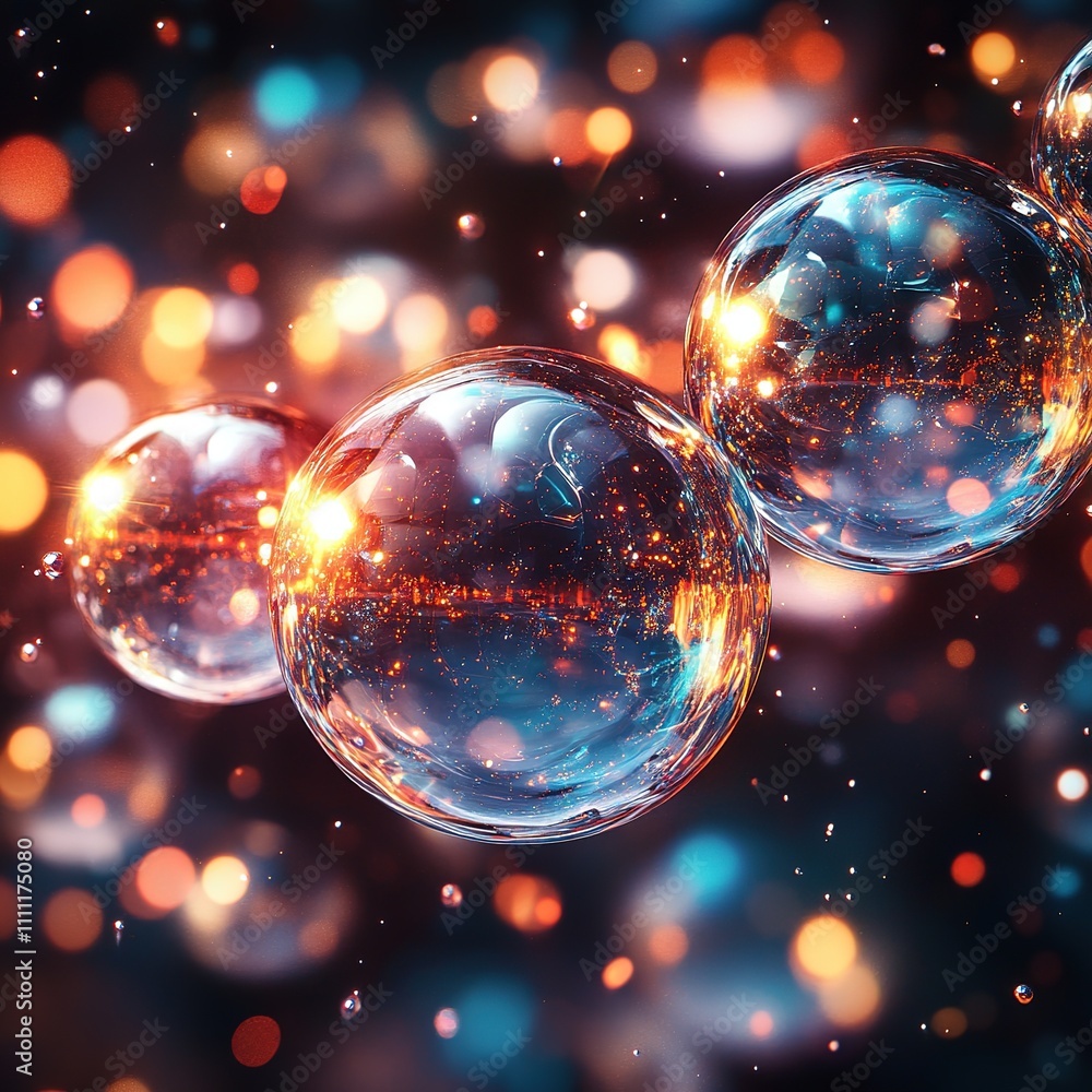 Poster dynamic bubbles floating digital art abstract environment colorful background close-up view science 