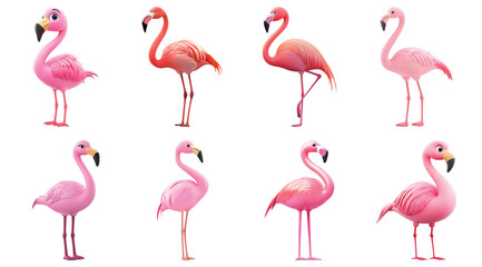 Fototapeta premium Pack flamingo bird set against transparent background