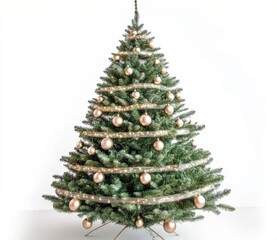 Christmas tree in gold tones on white background 