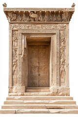 Obraz premium Ancient stone gateway, carved figures, hieroglyphs.
