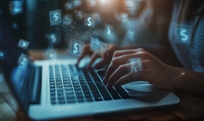 investment or asset management concept, earn money online, finance and fundraising with dollar icons