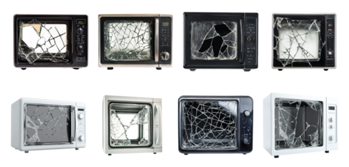 Pack Broken Microwave Door set against transparent background for Appliance Damage Illustrations