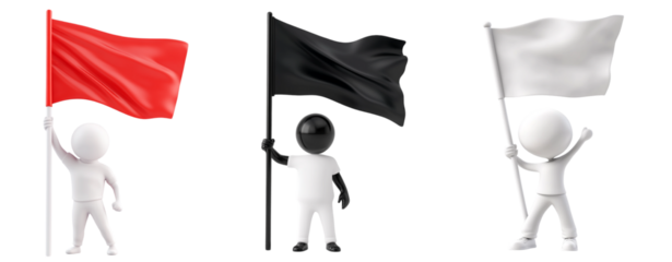 Pack White Character Holding Flag set against transparent background for Neutrality or Surrender