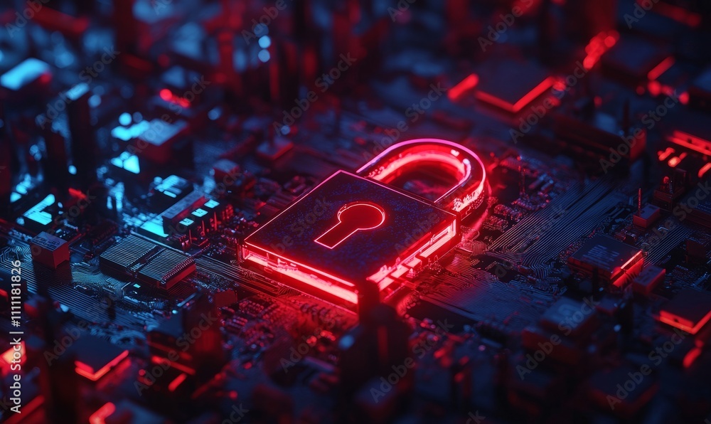 Poster hacker attack, security breach, system hacked alert with red broken padlock , cybersecurity concept
