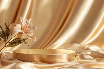 A golden podium with a silk cloth.