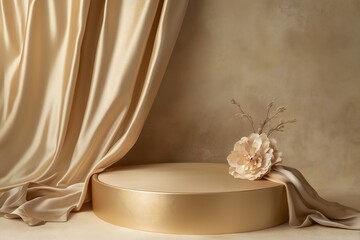 A golden podium with a silk cloth.