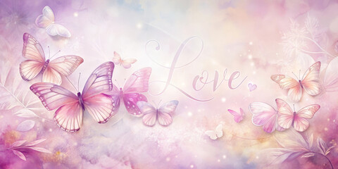 Obraz premium Soft Watercolor Love with Butterflies