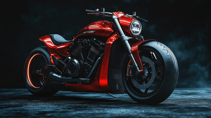 Red Motorcycle in Dark Room