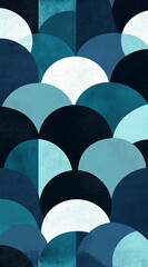 Fototapeta premium Pattern of semicircles in light blue and dark blue, their colors merge into each other on a dark blue background. Minimalist art, simple shapes, flat design style.
