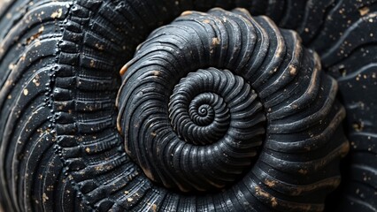 Intricate Black Seashell Spiral, Nature's Geometry