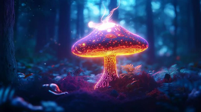 Psychedelic Magic Mushroom Glowing Loop Backdrop for Video
