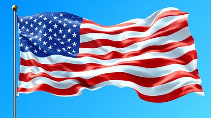 Fototapeta premium Waving United States flag against a clear blue sky during daylight
