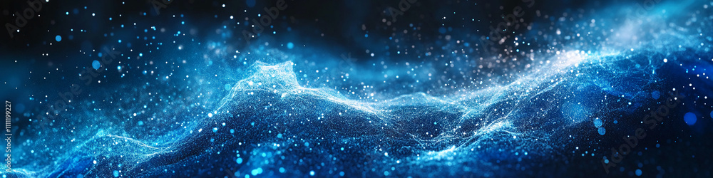 Poster vibrant blue light waves create a captivating underwater atmosphere with shimmering particles in mot