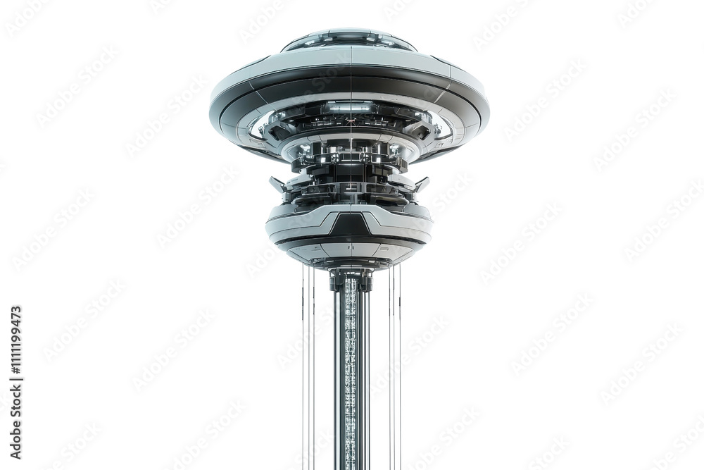 Poster a futuristic hovering device with a sleek, circular design, featuring intricate mechanical details a