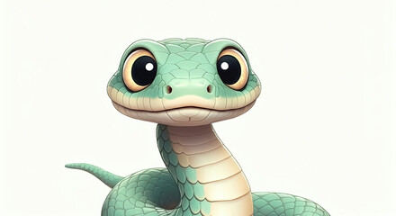 Obraz premium Cute cartoon snake with big eyes and scales, in a playful kids' style illustration