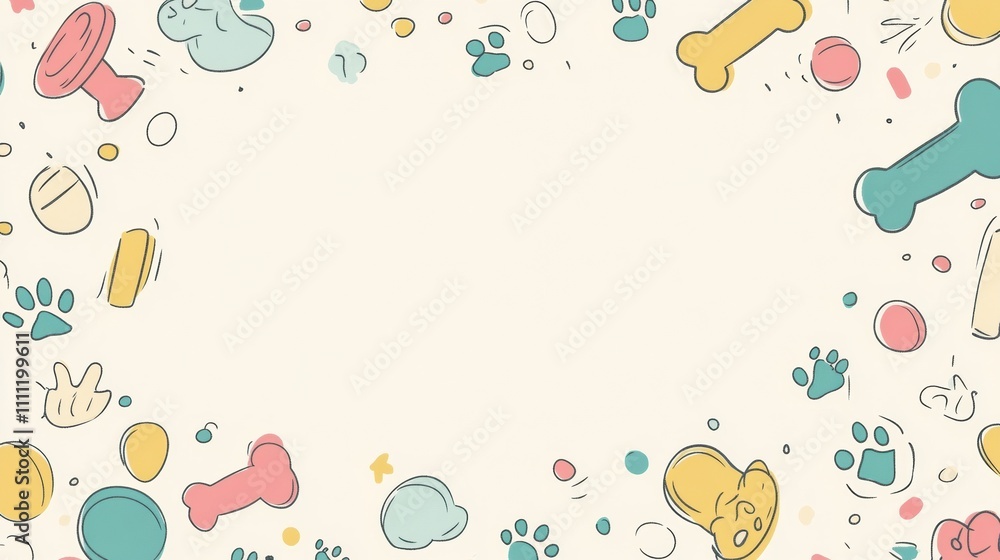 Aufkleber this doodle banner displays various dog toys, bones, and paw prints, providing ample space for custo
