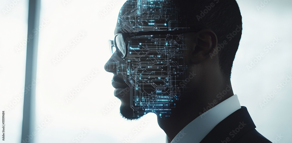 Poster innovative technology meets human intellect in a modern workspace setting