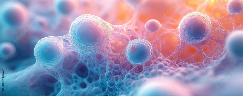 Poster microscopic vesicles magnified show thin lipid bilayer structure. cellular membrane-like formation v