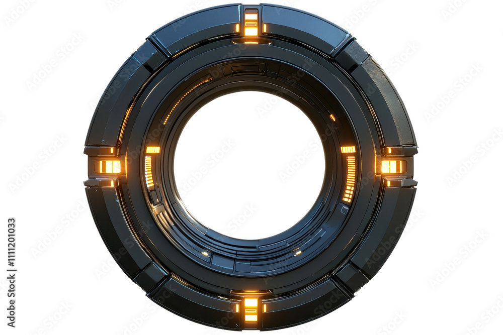 Poster a circular, futuristic device featuring glowing elements and a sleek design, emphasizing advanced te