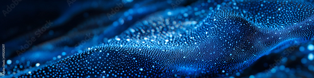 Fototapete Sparking blue micro dot patterns create a mesmerizing effect on a flowing textile under soft light