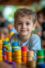 Obraz premium children playing with colorful cubes in the kindergarden,generative ai