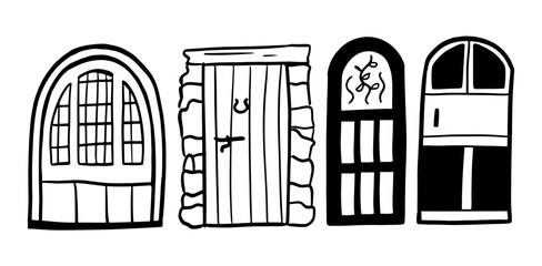 Door Hand-Drawn Set | Minimalist Doodle Vector for Architectural and Decorative Designs
