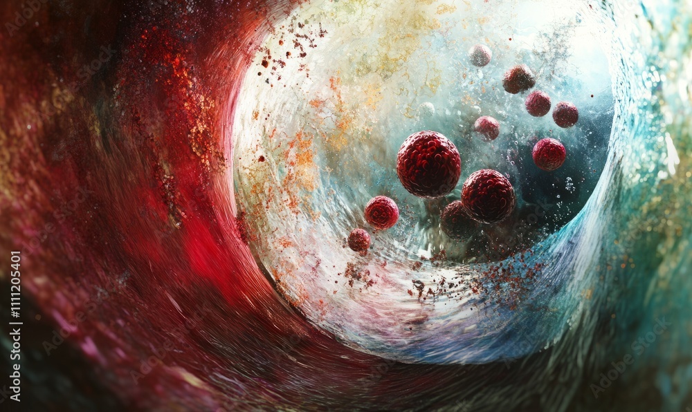 Aufkleber dynamic representation of blood cells and flowing nutrients within a vessel, highlighting the life-s