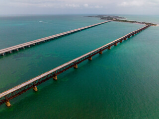 Aerial view of US Route 1 Overseas Highway to Key West Florida