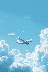Obraz premium White passenger airplane flying above beautiful clouds
