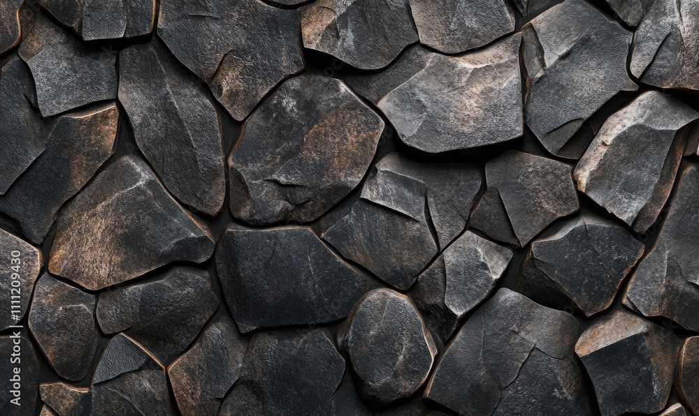 Poster seamless pattern of dark slate stones forming a textured wall. modern and elegant background for des