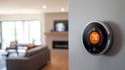 An electrician installing a smart thermostat system in a modern home, connecting all wiring and setting up the system for energy optimization.
