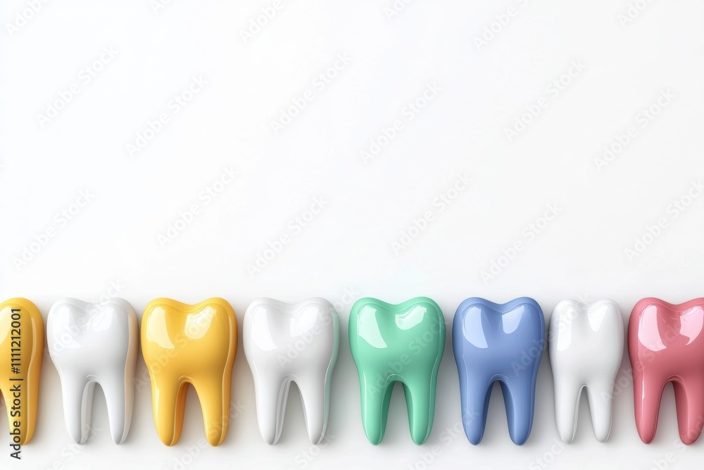 Poster Visual displays a dental row with healthy teeth and colorful implants, emphasizing dental health and offering room for informative text. Generative AI