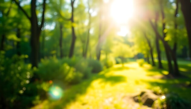 Blur background green park garden nature bright sunny forest.