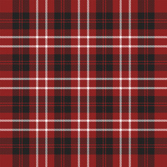 Christmas and new year tartan plaid. Scottish pattern in black, red and yellow cage. Scottish cage. Traditional Scottish checkered background. Seamless fabric texture. Vector illustration