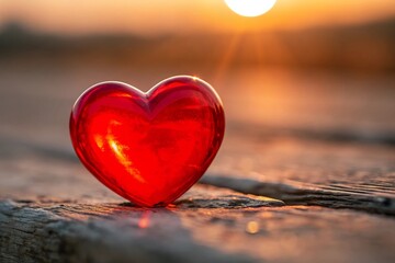 Fototapeta premium A Vibrant, Red, Glass, Heart Captures, Light, Beautifully Symbolizing, Love, Passion, and Warmth