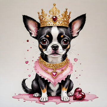 Royal chiuaua dog, tiny hearts in romantic style