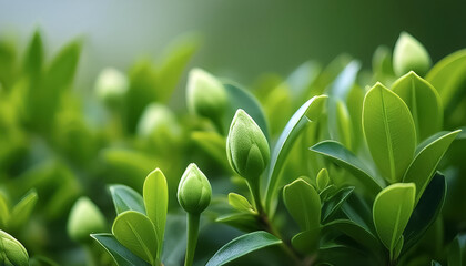 Small unopened flower buds on green bushes